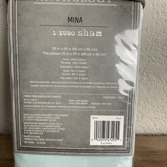 ANTHOLOGY  EURO SHAM Aqua Blue MINA Velvety Soft 100% Cotton Pom Pom - Picture 2 of 3